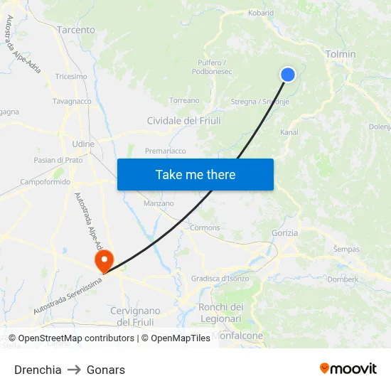 Drenchia to Gonars map