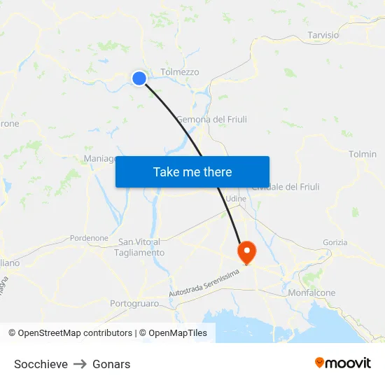 Socchieve to Gonars map