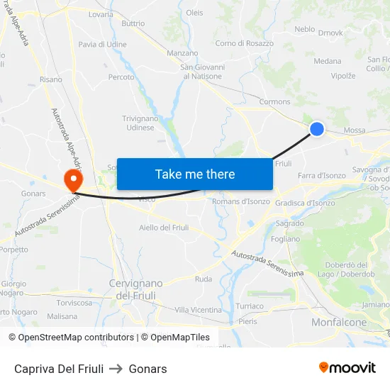 Capriva del Friuli to Gonars map