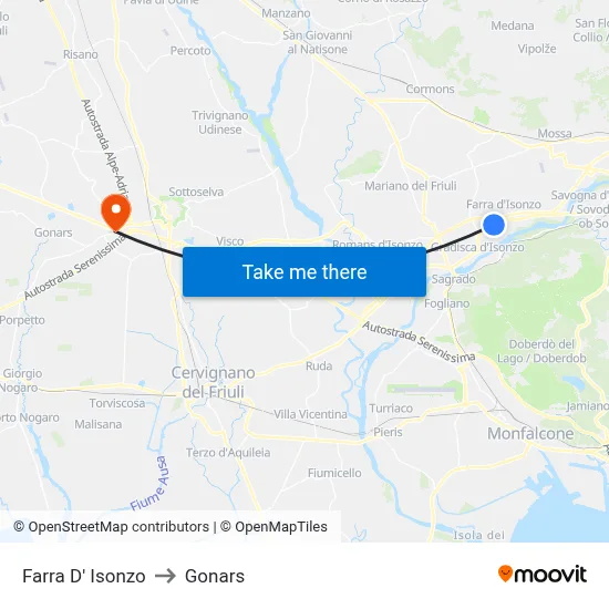 Farra D' Isonzo to Gonars map