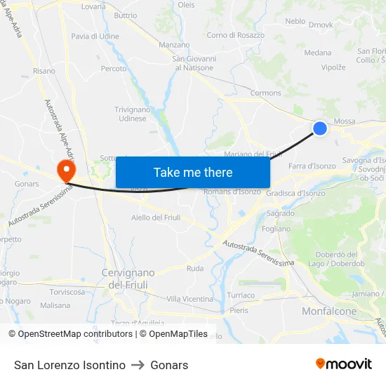 San Lorenzo Isontino to Gonars map