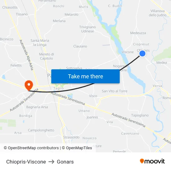 Chiopris-Viscone to Gonars map