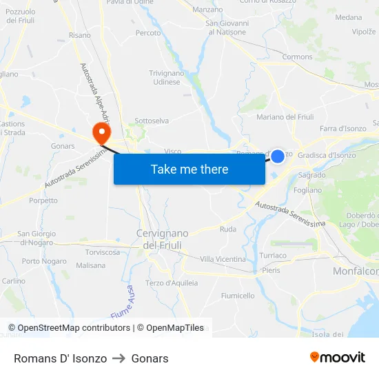 Romans D' Isonzo to Gonars map