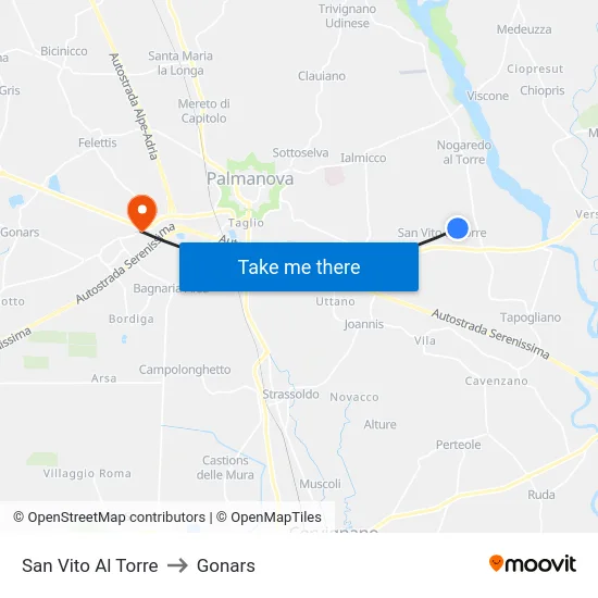 San Vito Al Torre to Gonars map