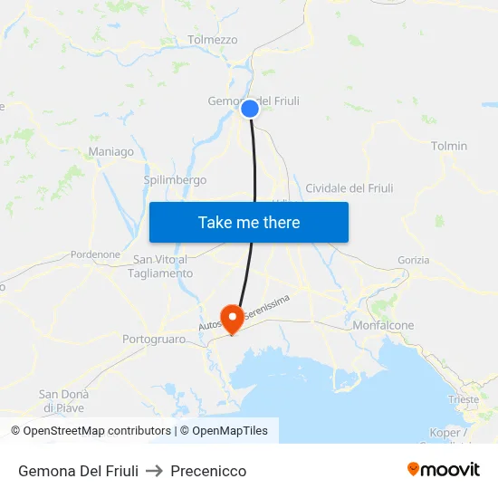 Gemona Del Friuli to Precenicco map