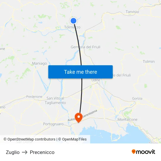 Zuglio to Precenicco map