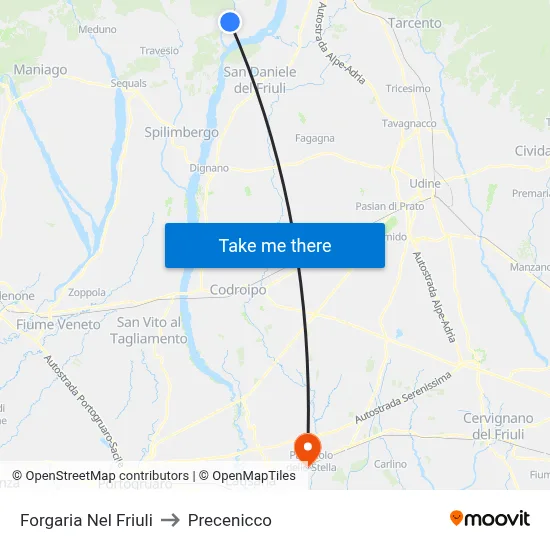 Forgaria nel Friuli to Precenicco map