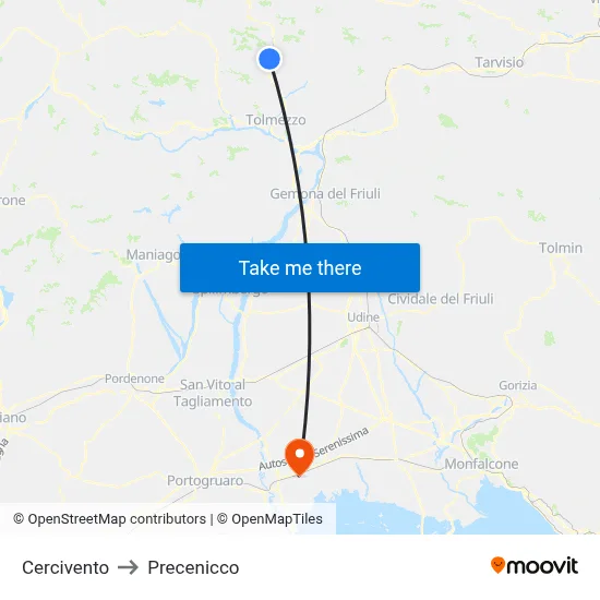 Cercivento to Precenicco map