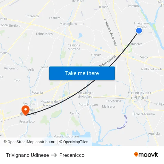 Trivignano Udinese to Precenicco map