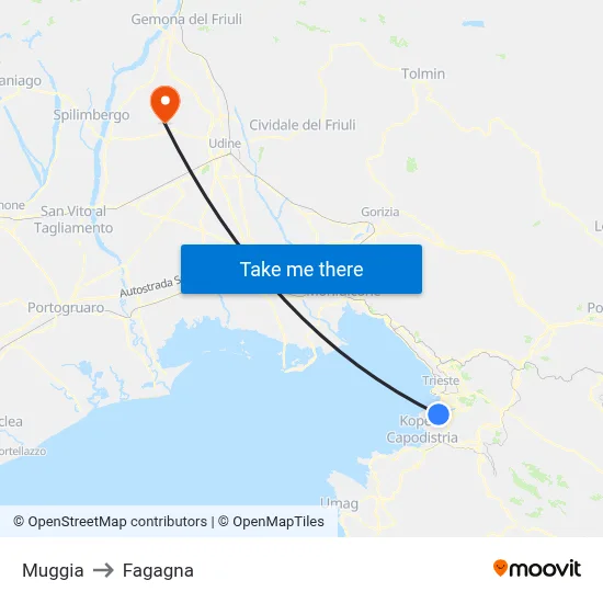 Muggia to Fagagna map