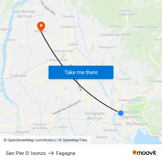 San Pier d'Isonzo to Fagagna map