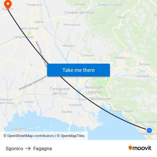 Sgonico to Fagagna map