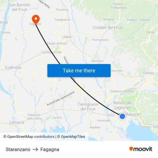 Staranzano to Fagagna map