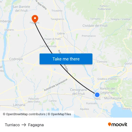 Turriaco to Fagagna map