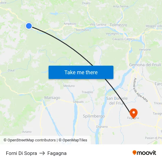 Forni Di Sopra to Fagagna map