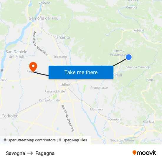 Savogna to Fagagna map