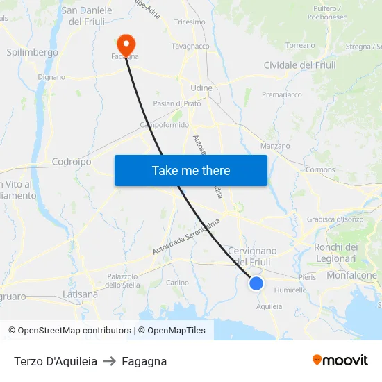 Terzo d'Aquileia to Fagagna map