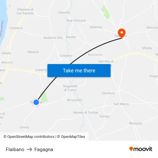 Flaibano to Fagagna map