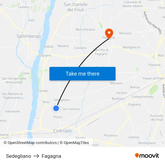 Sedegliano to Fagagna map