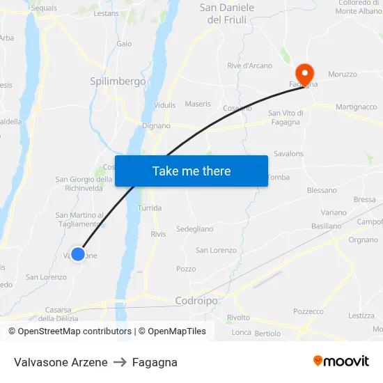 Valvasone Arzene to Fagagna map
