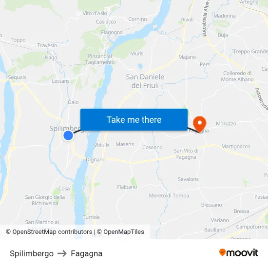 Spilimbergo to Fagagna map