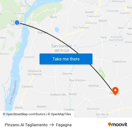 Pinzano Al Tagliamento to Fagagna map