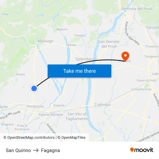 San Quirino to Fagagna map