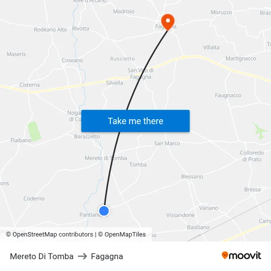 Mereto di Tomba to Fagagna map