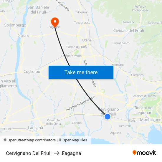 Cervignano del Friuli to Fagagna map