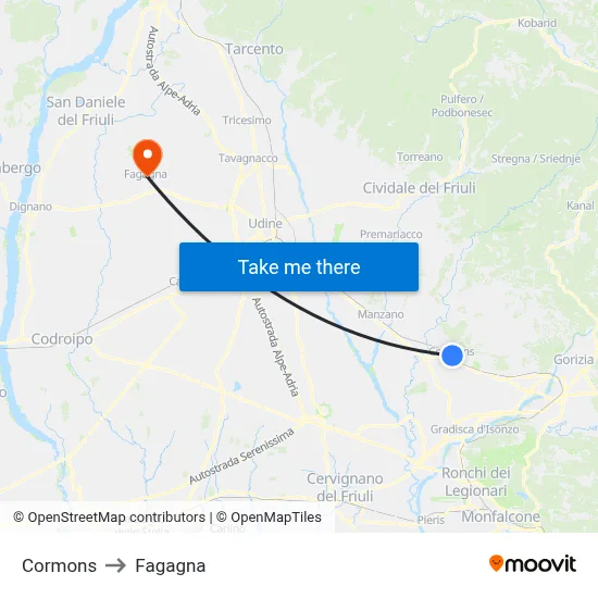 Cormons to Fagagna map