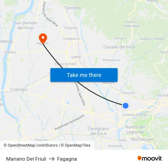 Mariano Del Friuli to Fagagna map