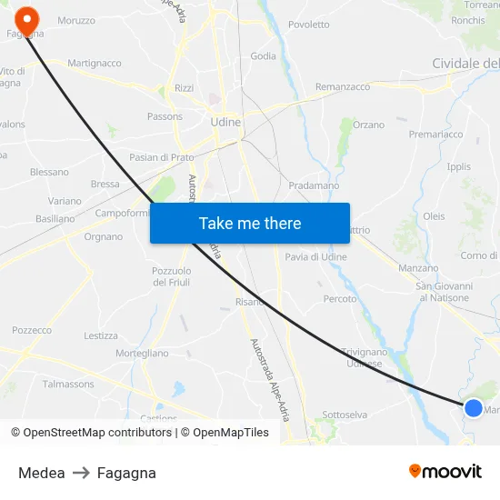 Medea to Fagagna map