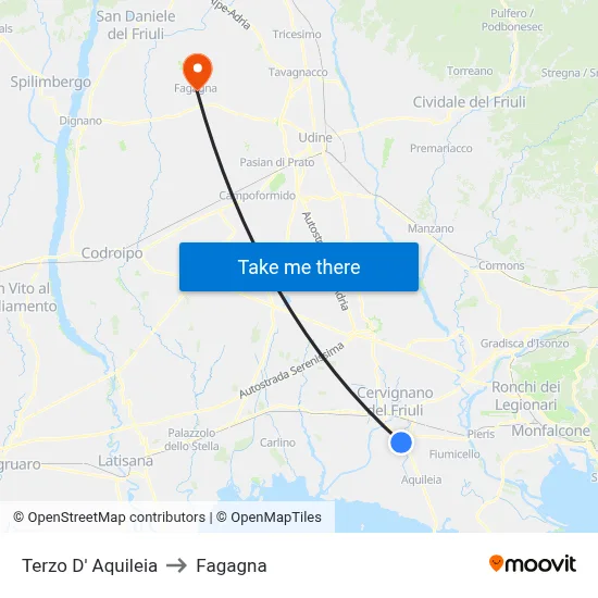Terzo d'Aquileia to Fagagna map