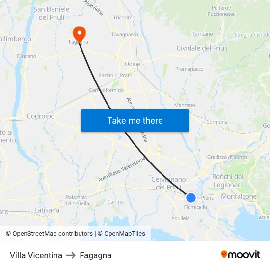 Villa Vicentina to Fagagna map