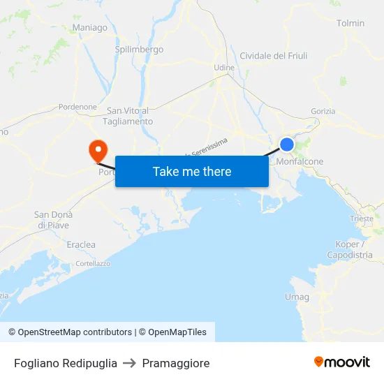 Fogliano Redipuglia to Pramaggiore map