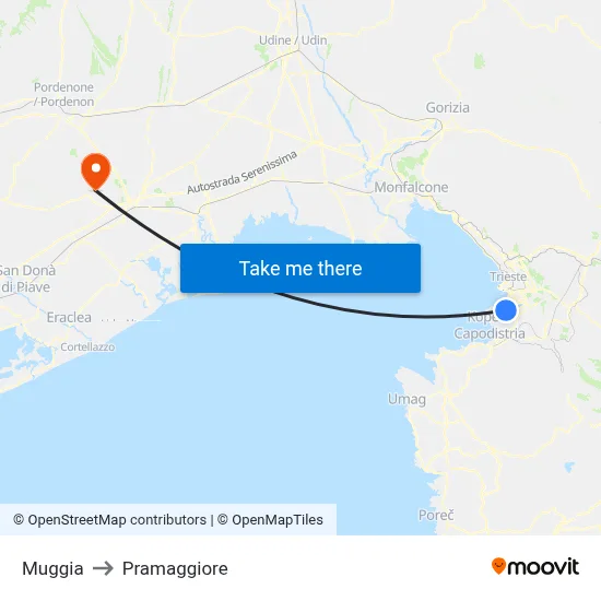 Muggia to Pramaggiore map