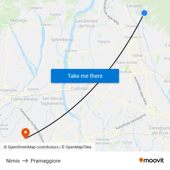 Nimis to Pramaggiore map