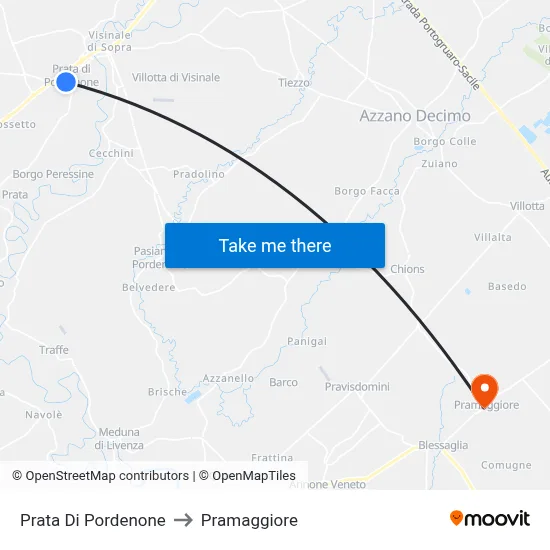 Prata di Pordenone to Pramaggiore map