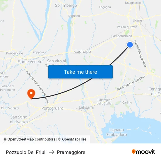 Pozzuolo del Friuli to Pramaggiore map