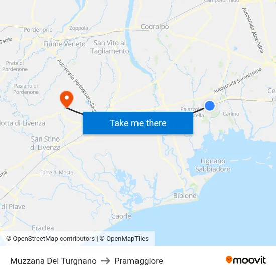 Muzzana del Turgnano to Pramaggiore map