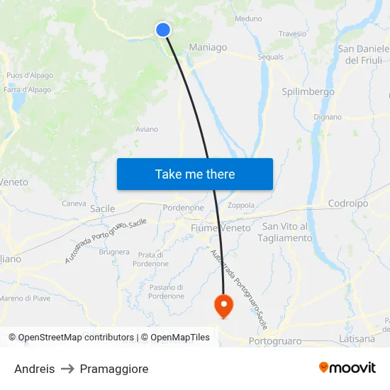 Andreis to Pramaggiore map