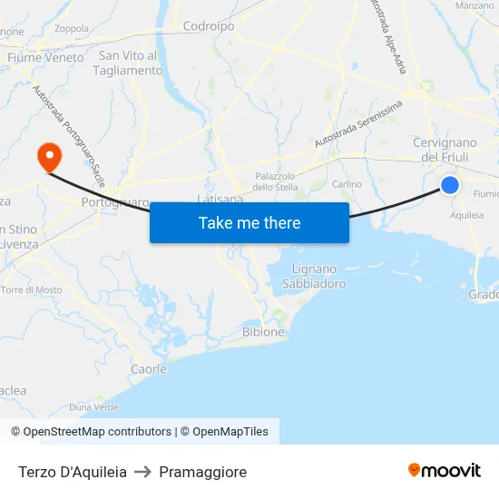 Terzo d'Aquileia to Pramaggiore map