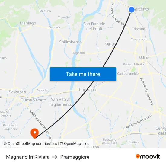 Magnano In Riviera to Pramaggiore map