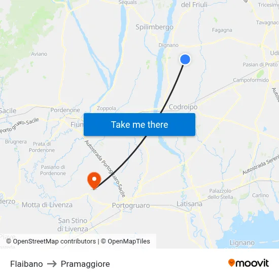 Flaibano to Pramaggiore map