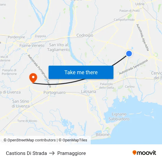 Castions di Strada to Pramaggiore map