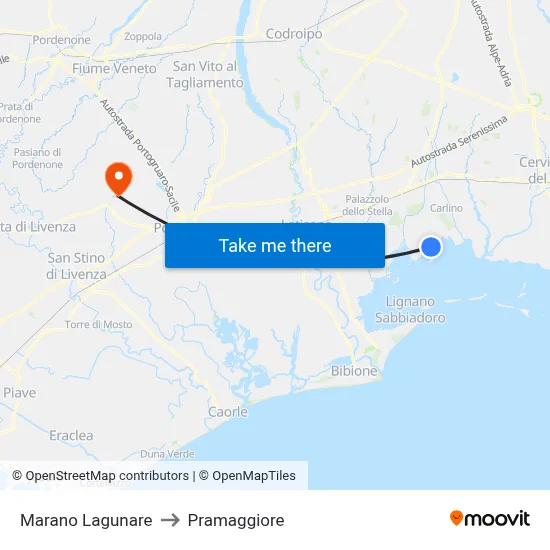 Marano Lagunare to Pramaggiore map
