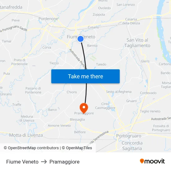 Fiume Veneto to Pramaggiore map