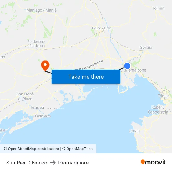 San Pier d'Isonzo to Pramaggiore map