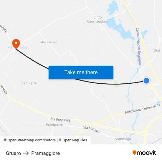 Gruaro to Pramaggiore map