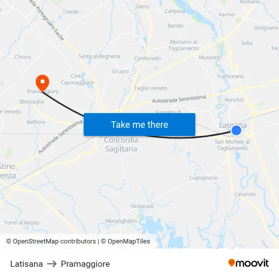Latisana to Pramaggiore map
